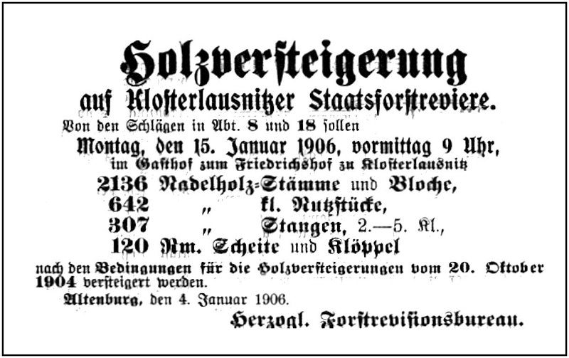 1906-01-15 Kl Holzversteigerung